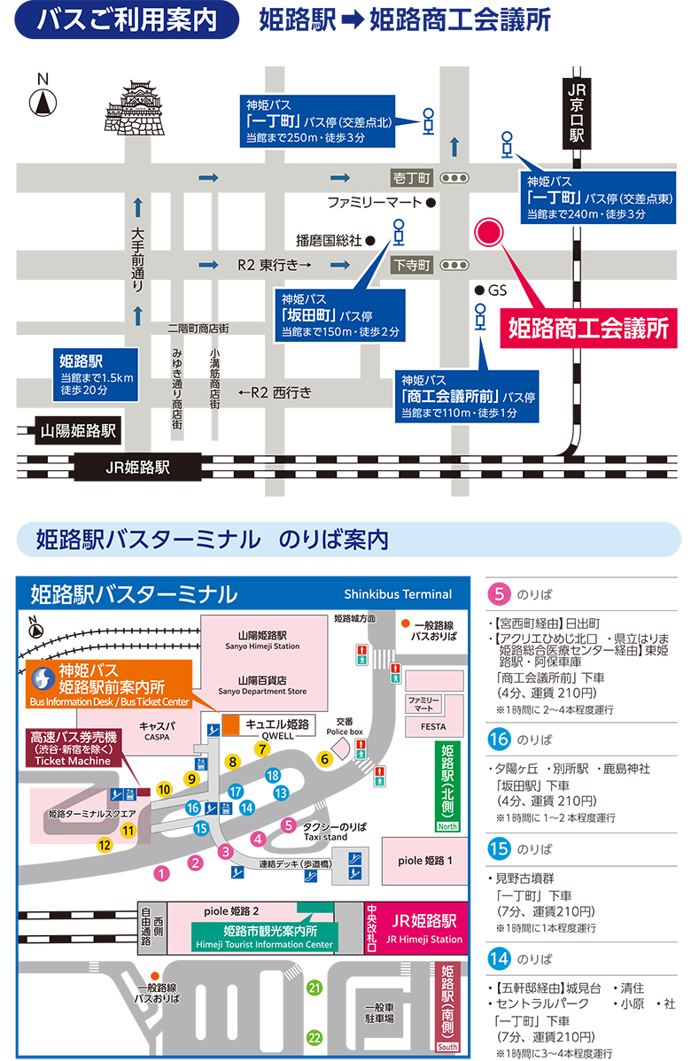 バスをご利用の場合　【　姫路駅　から　姫路商工会議所　へ　】