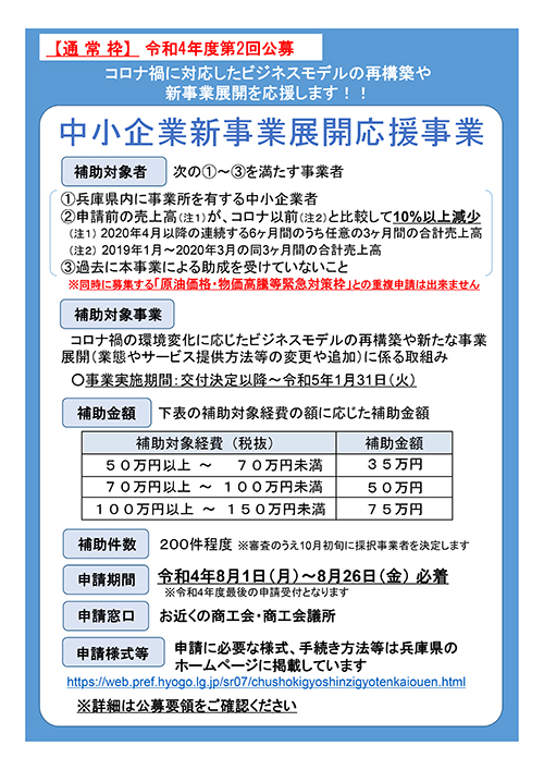 中小企業新事業展開応援事業（第2回公募）【通常】